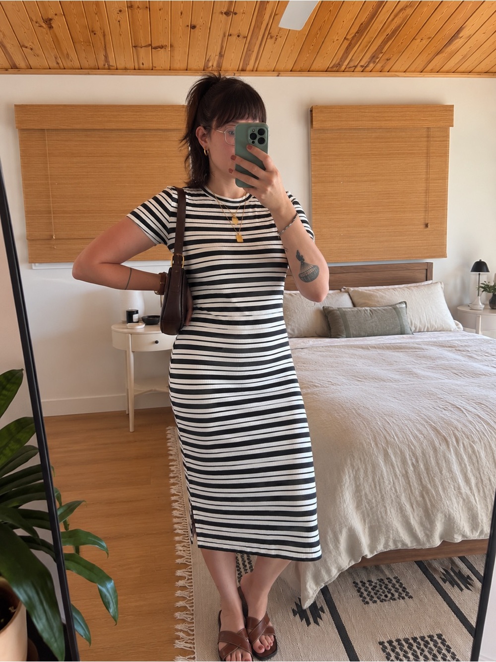 J. Crew Black & White Striped Midi T-Shirt Dress